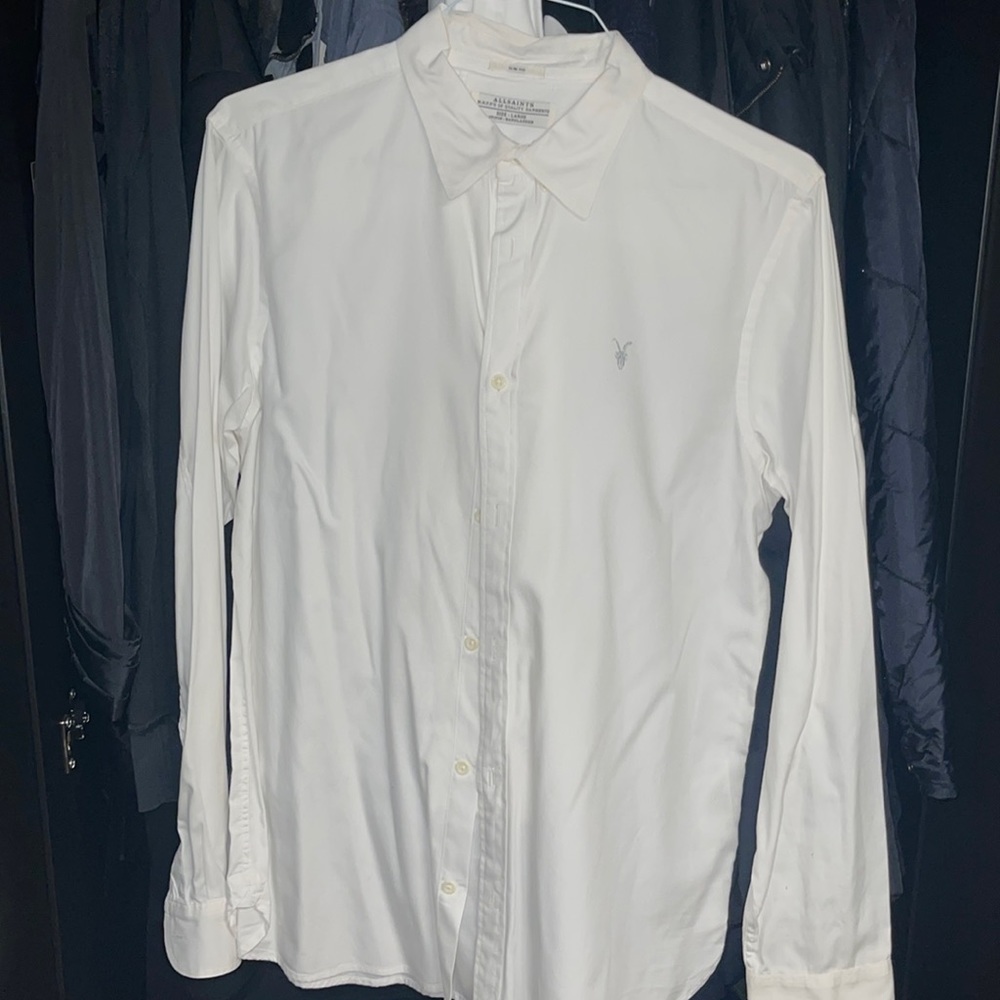 All Saints Mens Slim fit white dress shirt size L